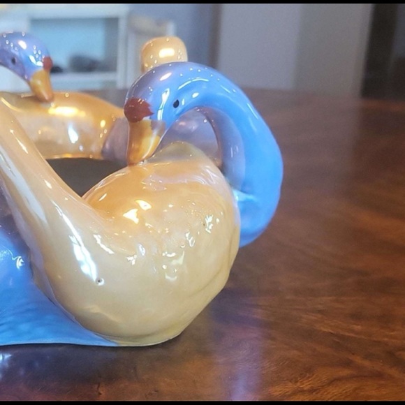 Hand Painted Blue and Gold Lusterware Geese Bowl 30s Raised Star Shape - Picture 4 of 16